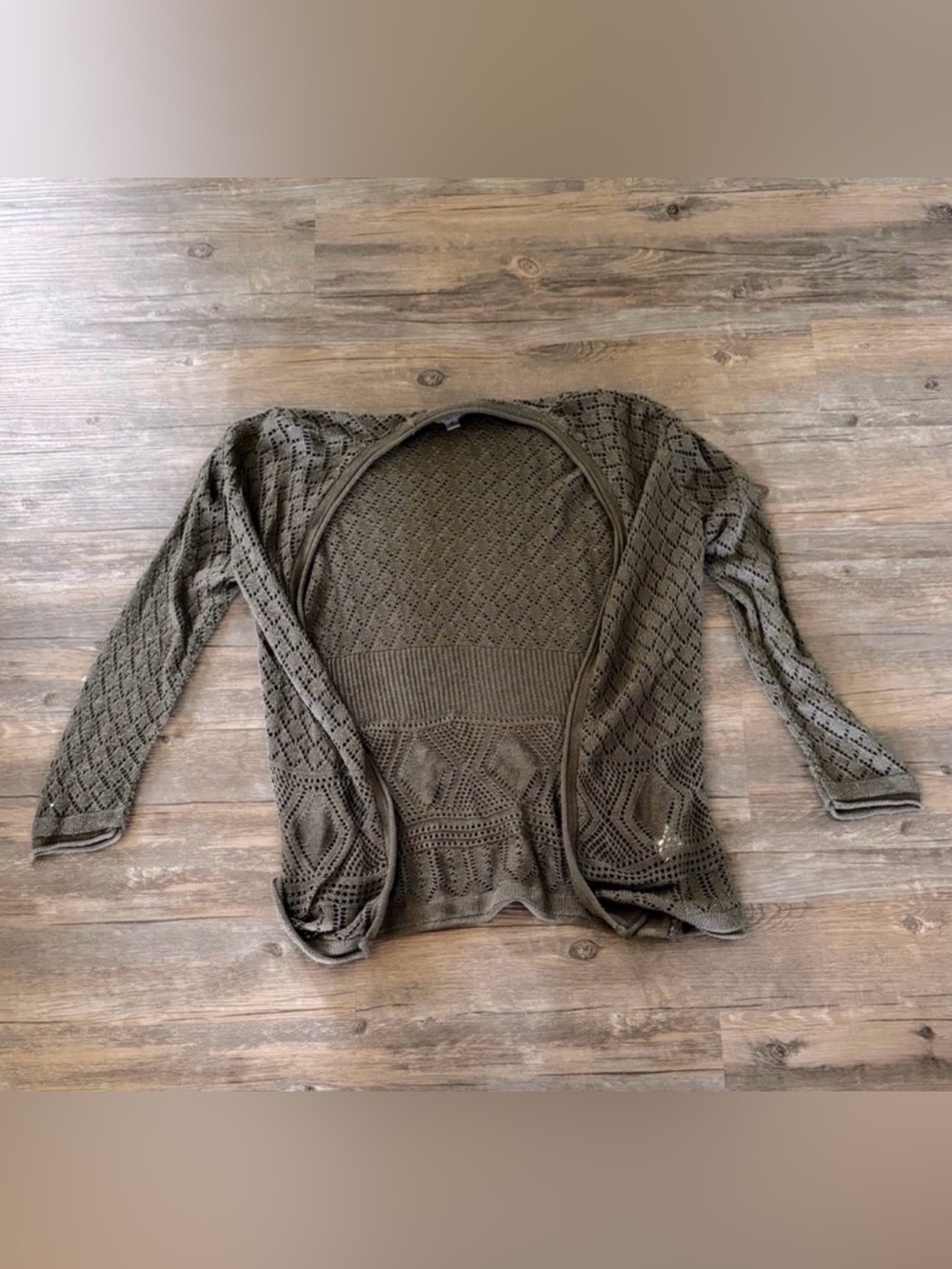 Joseph A. olive green pointelle knit cardigan size medium